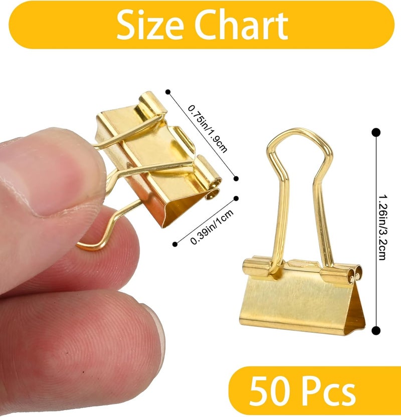 CUARUSUIKA Binder Clips, 50 Pack, 0.75 in Small Paper Clips for Office,(Gold) - Image 2